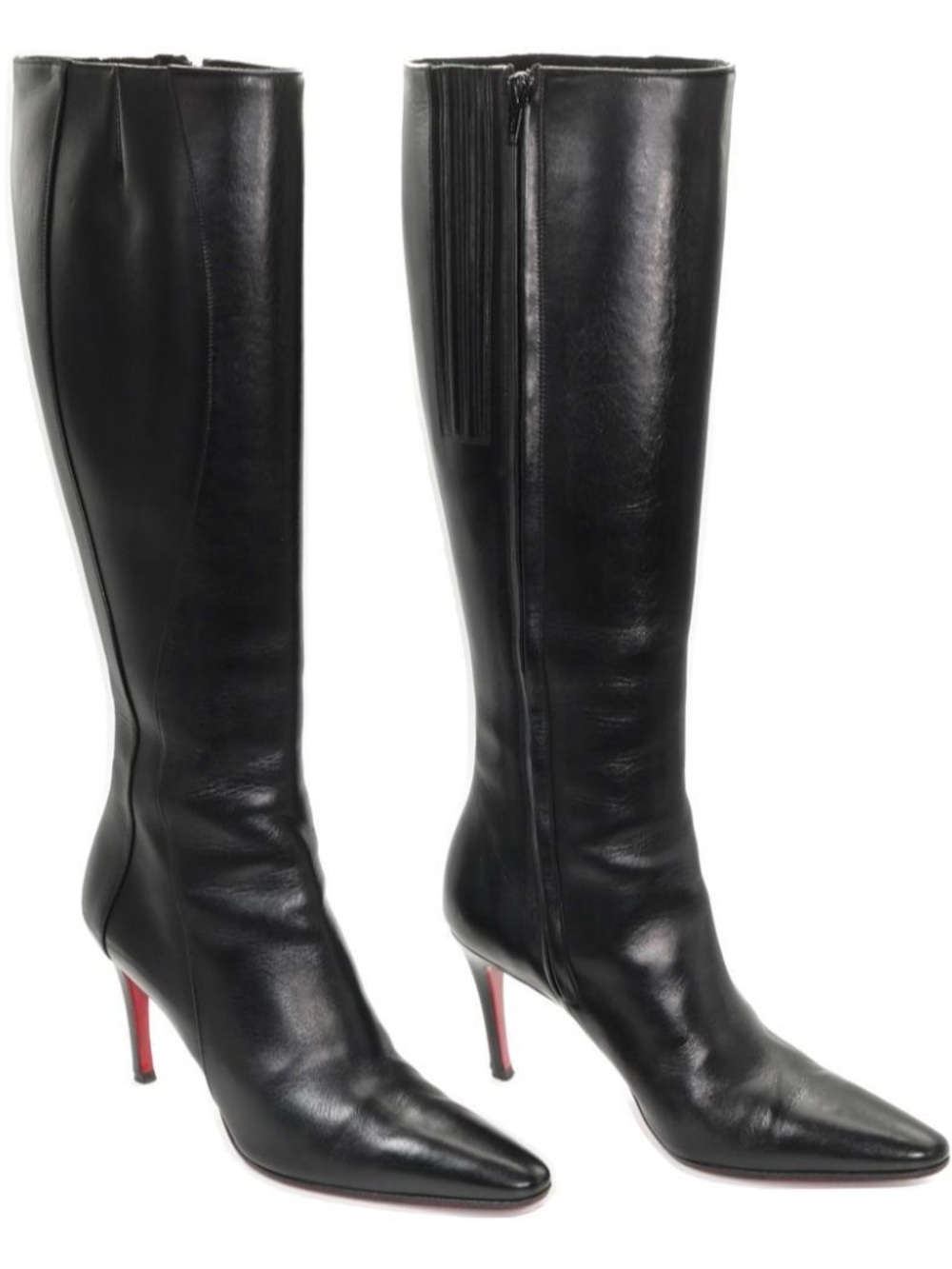 Christian Louboutin Black Leather Knee-High Heel Boots - Buyee Mercari